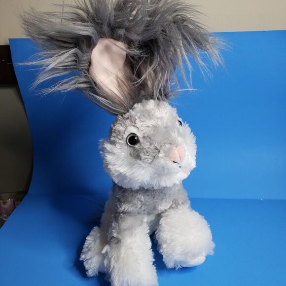 Adorable Gray Angora Bunny Plush Rabbit Stuffed Animal Toy Easter Plushie - Picture 3 of 10